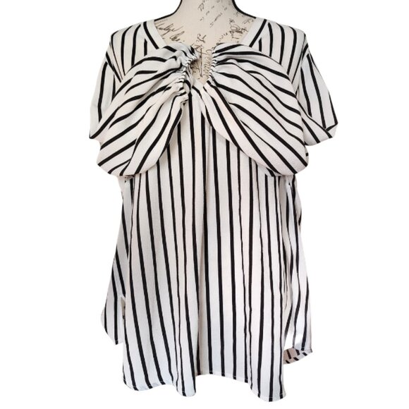 Adrianna Papell Striped Plus Size Blouse 1X - Nautical Coastal Preppy Work Wear - Picture 6 of 11